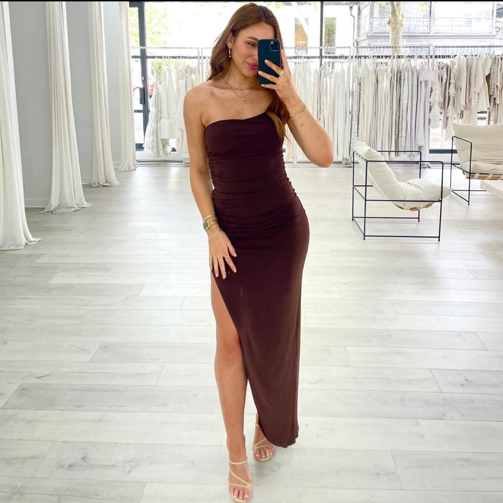 Nookie One Shoulder Dress - Rich Brown